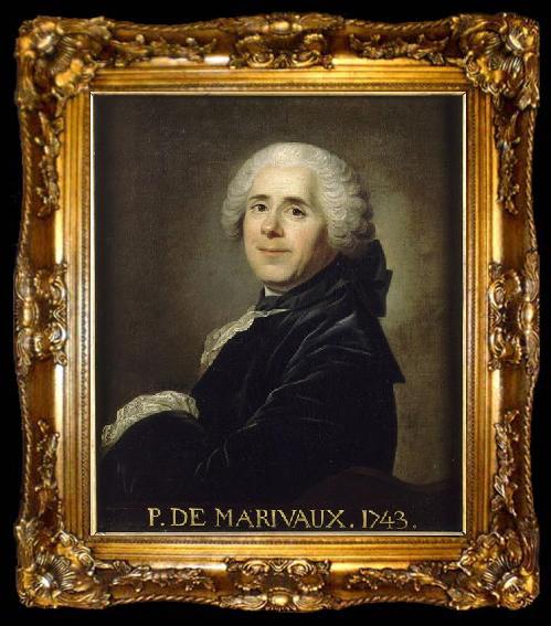 framed  Jean Baptiste van Loo Portrait of Pierre Carlet de Chamblain de Marivaux, ta009-2